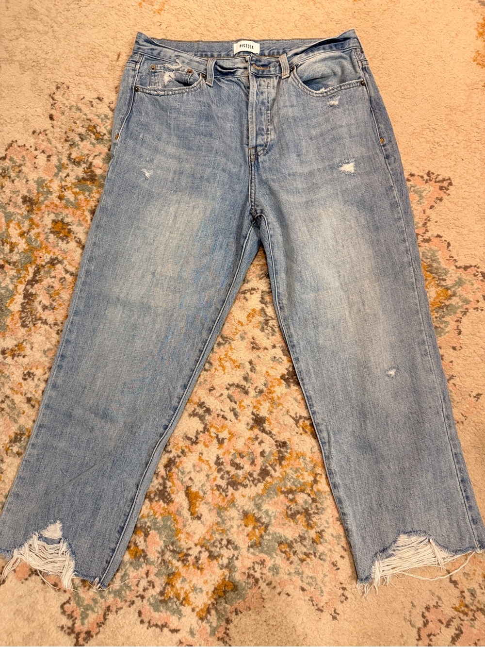 pistola faded light blue cropped straight jeans